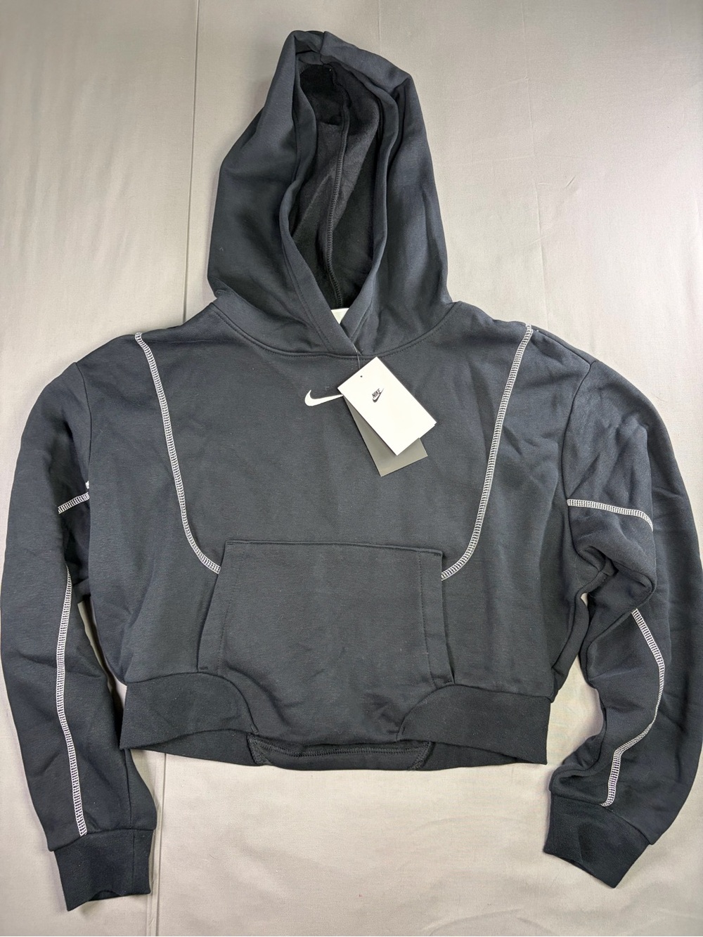 Nike Women's Dark Gray Cropped Turtleneck Pullover Hoodie
